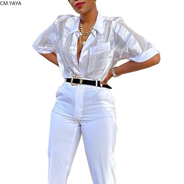 

2020 women summer blouses perspective shirts short sleeve work casual fashion vintage tees street night club party g8402, White