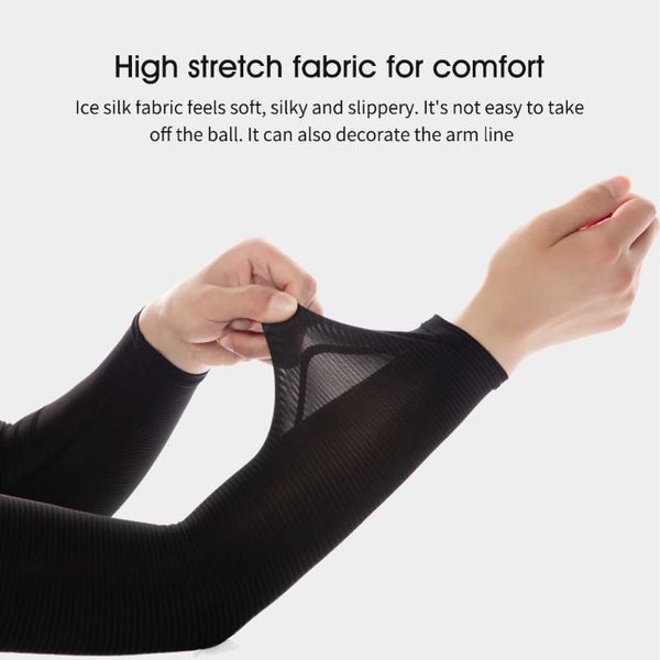 

1pair ice silk cuff fashion running long arm sleeve uv protection cover hiking elastic outdoor sports cycling summer cooling, Black;gray