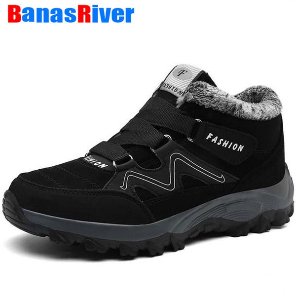 

new men boots winter with plush fur warm snow casual shoes outdoor walking footwear fashion ankle male tenis masculino hombre, Black