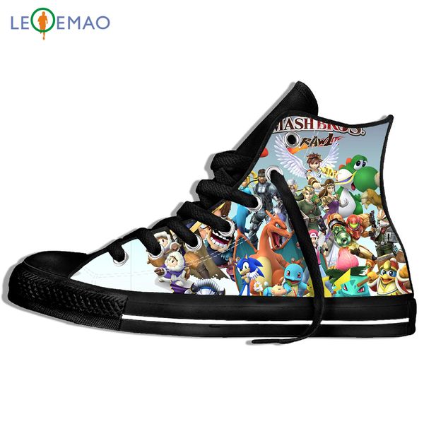 

custom logo image printing sneakers shoes latest hip hop harajuku classic games super smash bros canvas zapatos de mujer outdoor, Black