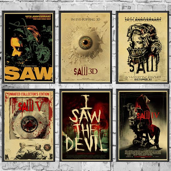 

saw classic horror film posters home furnishing decoration kraft movie retro poster drawing core wall painting