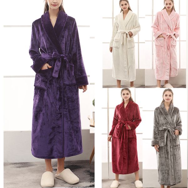 

night dress women bathrobe cotton robe women's winter lengthened coralline plush shawl bathrobe long sleeved robe coat#g3, Black;red