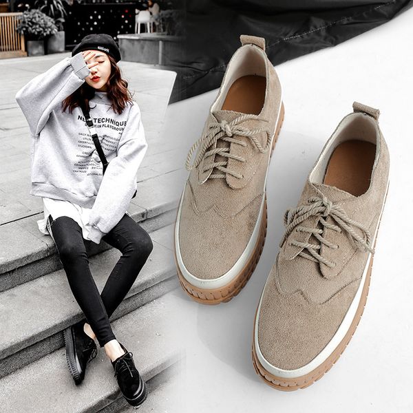 

low-cut shoes korean-style versatile students thick bottomed extra high platform shoes autumn new style lace-up casual leather s, Black