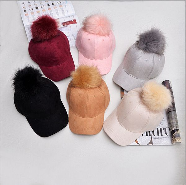 

adjustable fashion charm women lady faux fur ball winter warm hat crochet visors cap hip-hop hat cap gift girlfriend, Blue;gray