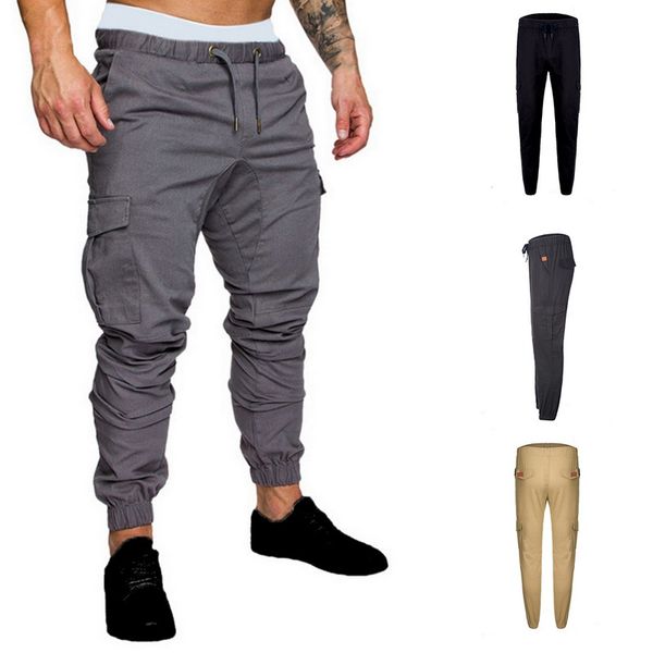 

2019 men multi-pocket harem hip pants trousers streetwear sweatpants hombre male casual fashion cargo pencil pants men, Black