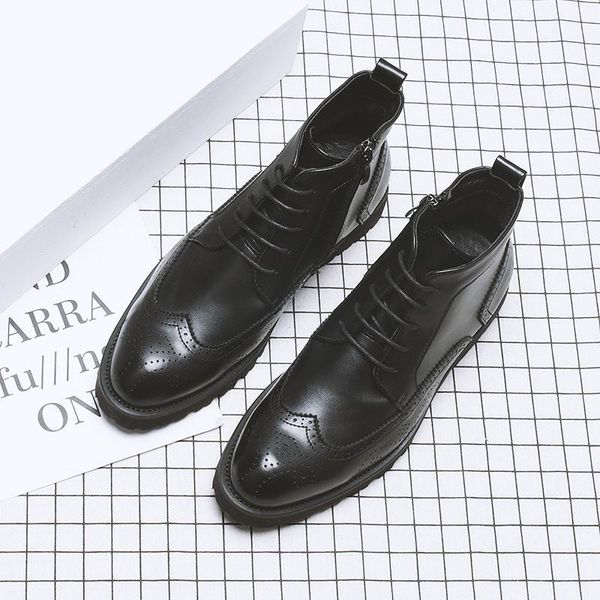 

winter new luxury mens black brogue shoes high lace up man ankle boots office career designer martin boots