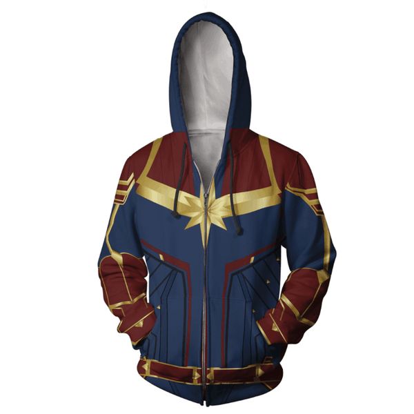 

3d printed captain carol danvers ms costumes hoodies sweatshirts tracksuit casual zipper hooded jacket clothing, Black