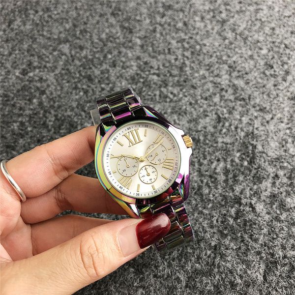 

6403c ll luxury women's watch casual fashion m quartz watch colorful steel strap folding buckle sale, Slivery;brown