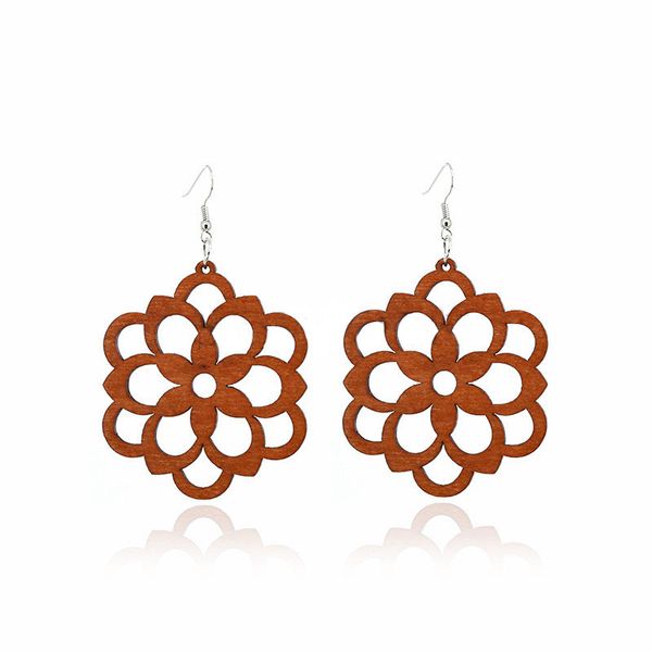 

new black brown flower shape wooden earrings hollow out wood earring handmade diy hook eardrop women lady jewelry designer gifts, Silver