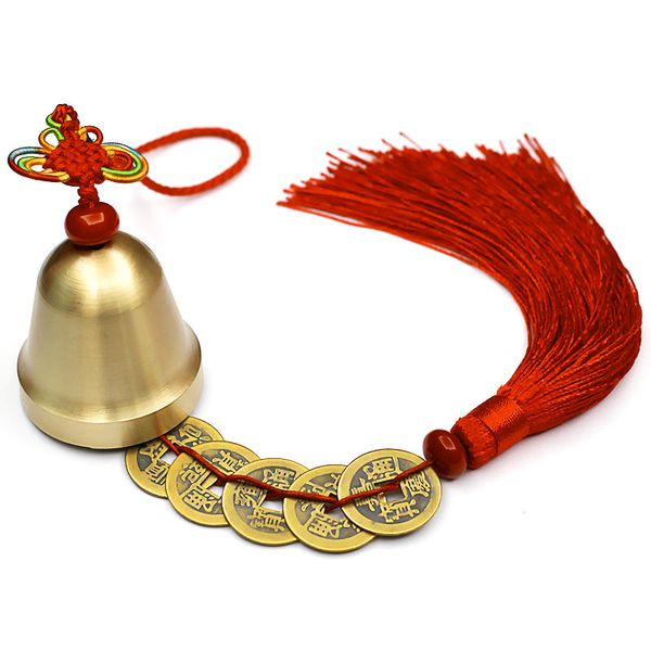 

chinese feng shui bell copper bells five emperors copper coin pendant also can used as wind chimes, car interiors ornaments