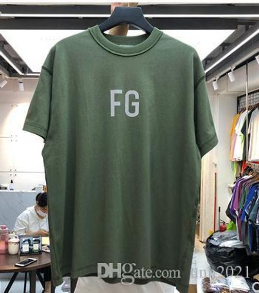 

20ss 3m reflective fg printed t-shirt solid color simple olive green short sleeves summer casual tee high street men women t-shirt, White;black