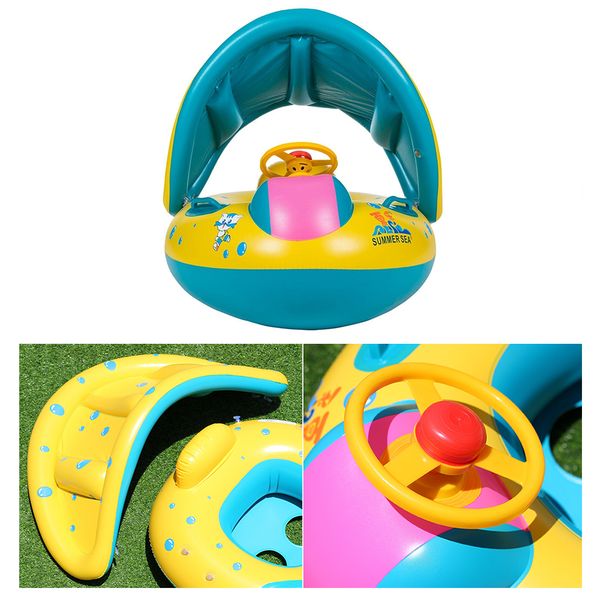 

safe inflatable baby swimming ring baby infant swimming float adjustable sunshade seat inflatable wheels pool toys