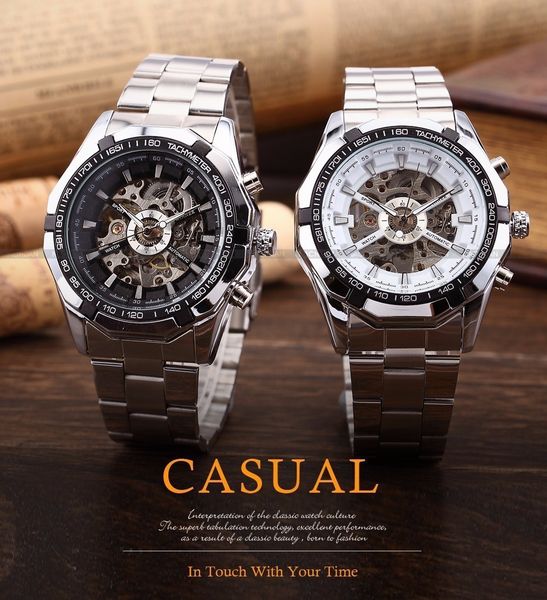 

winner classic style mens fashion casual hollow luminous semi-automatic mechanical watch, Slivery;brown