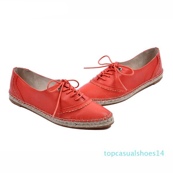 

color new women handmade hemp shoes woman chic oxford shoes lace up female classic shoes round toe t14, Red;white