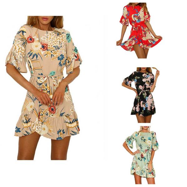 

women dress summer off shoulder floral print casual dress boho style short party beach dresses vestido clothes #278764, Black;gray