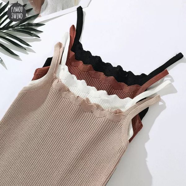 

for summer tank style womens knitted solid color crop cami camisole female camisas mujer, White