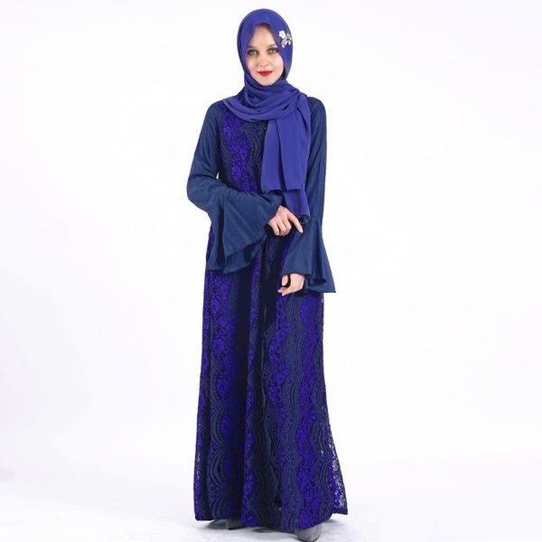 

ladies fake 2 pcs lace royal abaya dress caftan islamic clothes muslim dress jilbab djellaba robe, Red