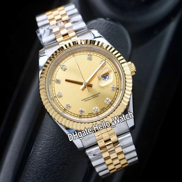 

new datejust 41mm diamond gold dial 126234 a2813 automatic mens watch fluted steel bezel two tone gold jubilee bracelet watches hello_watch, Slivery;brown