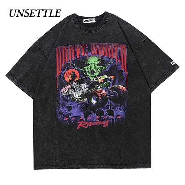 

unsettle harajuku t shirts oversized summer men/women hip hop fashion gothic print tshirt men streetwear t-shirts short sleeve, White;black