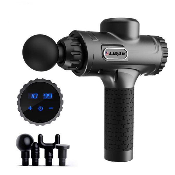 

massage gun deep tissue percussion muscle vibrating relaxing provides full body relief for muscle ache pain tension + 4 heads