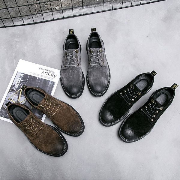 

errfc fall winter mens brown oxford shoes round toe lace up pig suede man work safety shoes grey brush leather zapatos 38-44, Black