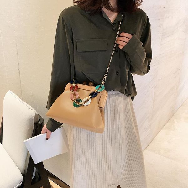 

women wooden clip shoulder bag acrylic pu leather chain evening party vintage messenger handbags for ladies girlsÂ