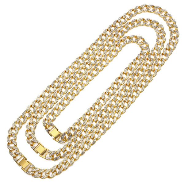 Designer di catene cubane Nuova inserzione Placcato in oro con diamanti scintillanti Hip Hop Collana a catena cubana da uomo 15mm Curb Lunga catena a strozzo Rapper Gioielli da uomo Regalo