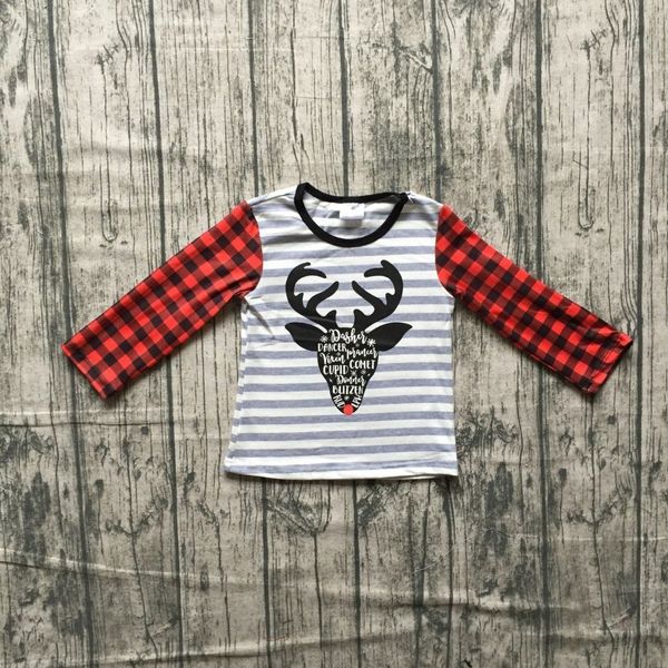 

new arrivals winter/spring baby boy's reindeer red gray plaid cotton boutique t-shirt raglans children clothes long sleeve, White