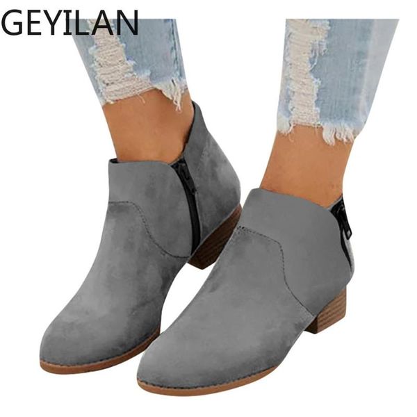 

womens comfortable boots round toe zipper slip on low heels shoes work ankle booties women comfortable shoes botas mujer #g3, Black
