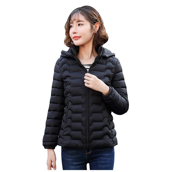 

new spring autumn women's jackets clothing hooded cotton basic jackets long sleeve female coats short zipper casual outerwear 40, Black