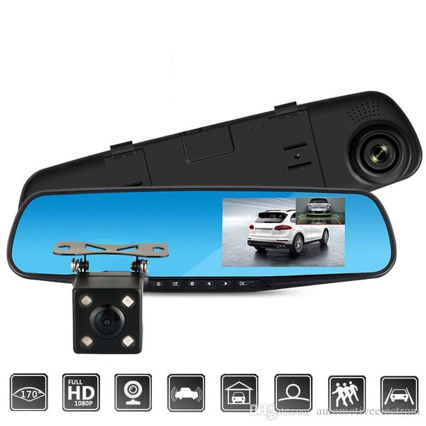 

full hd 1080p car dvr camera auto 4.3 inch rearview mirror digital video recorder dual lens dash cam registratory camcorder