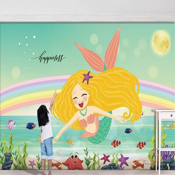 

custom large mural 3d wallpaper nordic cartoon fashion creative mermaid child bedroom mural tv back wall decor deep 5d embossed