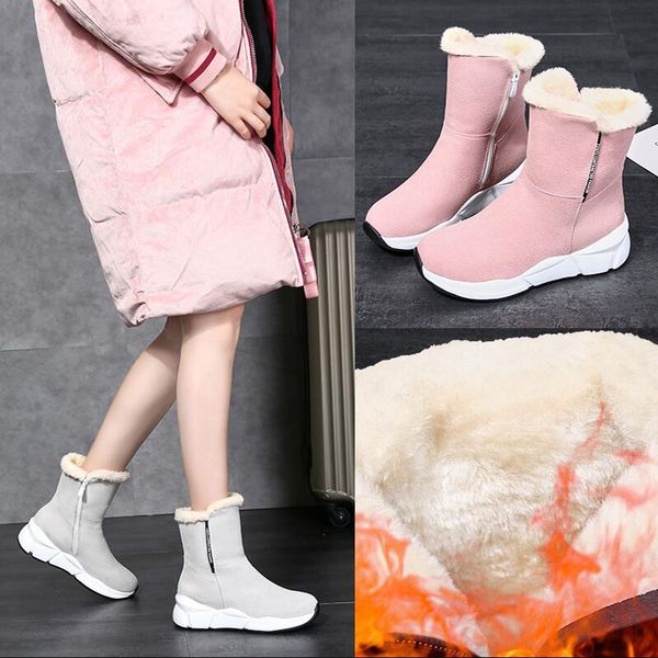 

snow boots winter boots women shoes woan fashion flat cow suede short booties 2019 winter short fur warm b59, Black