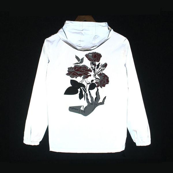 

3m jacket hand flowers men women windbreaker 3m reflective hooded jackets casual hip hop man jackets, Black;brown