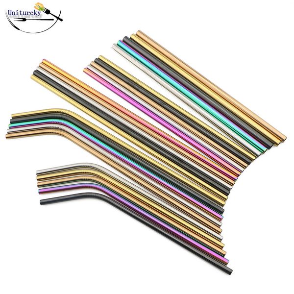 

12pcs/lot metal straw reusable colorful stainless steel straw with 4 cleaner brush drinking for mug bar customize logo