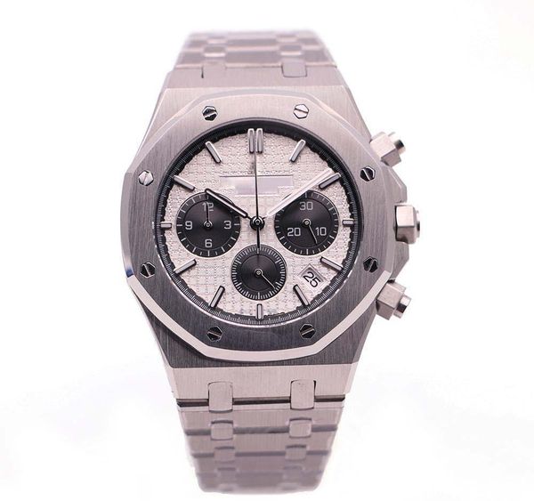 

2020 new luxury royal series oak 26330 silver stainless steel strap gray dial quartz chronograph smen sports watch, Slivery;brown