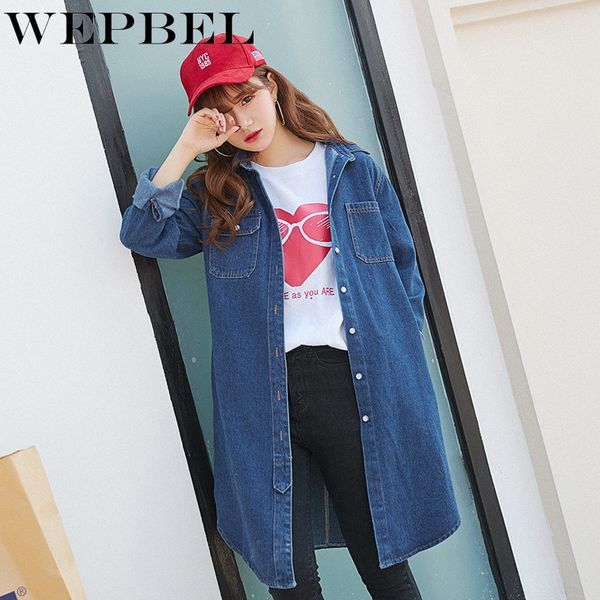 

wepbel spring autumn women's version of the long section of large casual wear casual denim jacket slim coat, Tan;black