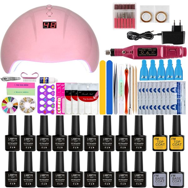 

nail kit manicure full tools kits 6/12/18color soak off uv gel nail polish varnish set batter base coat buffer remover brush