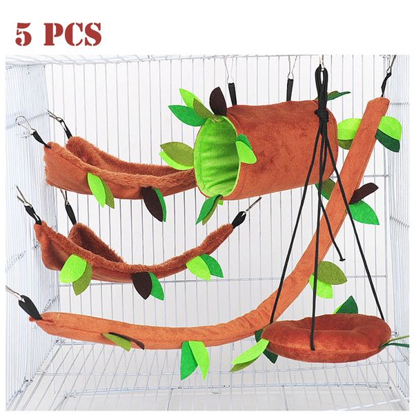 

seis 5pcs hamster hanging cage accessories set leaf wood design small animal hammock channel ropeway swing guinea pig rat birds squirrel