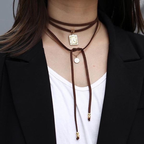 

26 initial letter alphabet pendant multi layered velvet leather vintage choker necklace for women fashion collar jewelry dn182, Silver