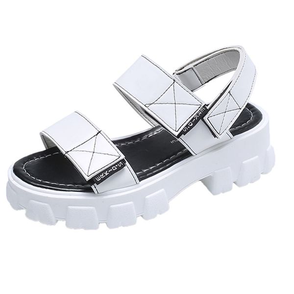 

new design 2020 buckle pu leather sandals for women girls casual sandalias women summer high heels 7cm open toe pumps shoes, Black