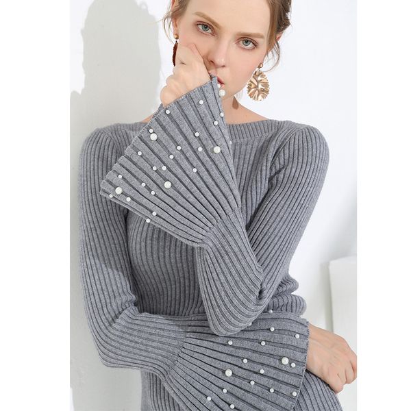 

yellow pearl sweater with pearls women pulovers warm winter women's ribbed sweater with beads knitting pullovers autumn women, White;black