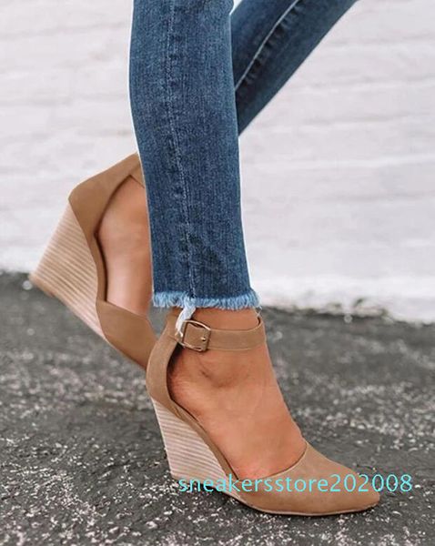 

summer fashion woman shoes sandals pointed toe wedge pumps ankle strap heels zapatos de mujer sandalias verano para mujer lp597 s08, Black