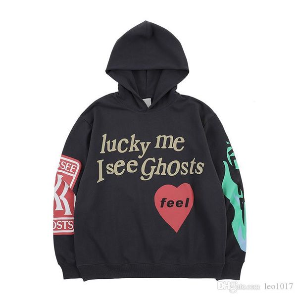 

lucky me i see ghosts fleece hoodie men 2019 spring letters flame printed hip hop hoodies mens sweatshirts and hoodies, Black