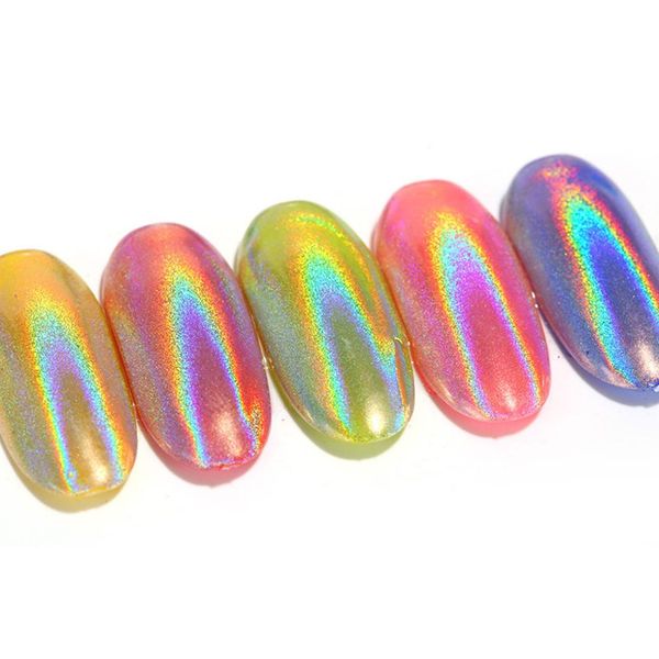 

1 box holographic nail powder glitters holo laser rainbow nail powder chrome dust manicure art decorations, Silver;gold