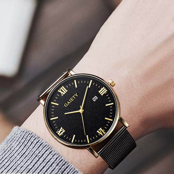

classic quartz watch roman numerals dial with mesh alloy strap kqs8, Slivery;brown