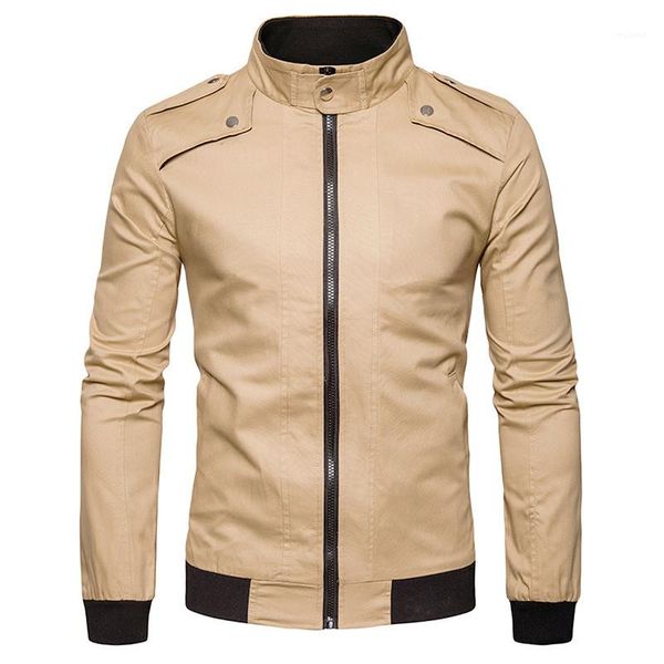 

сплошной цвет осень и зима повседневная с длинными рукавами стенд воротник молния куртки мужские модные куртки мужские дизайнерские куртки, Black;brown