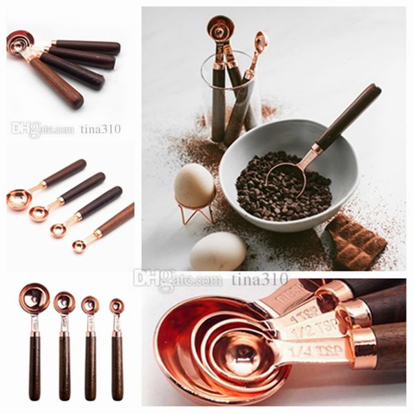 

rose gold measuring spoon set with 4 pieces log handle measuring spoon set with measuring tools baking tool t2i5067