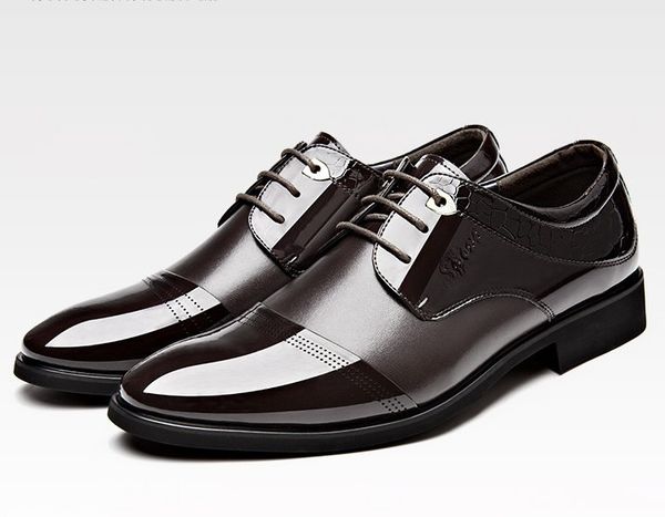 

formal shoes men large size pointed toe men shoes leather business office dress brogue luxury wedding shoe, Black