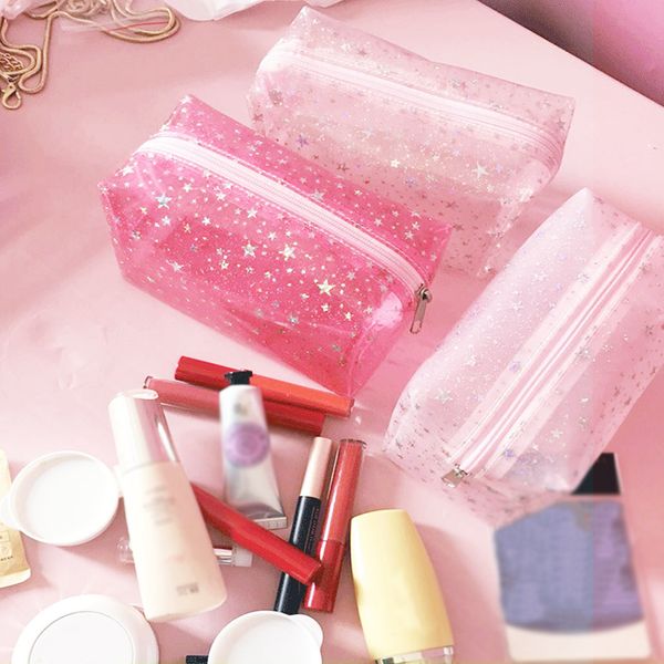 

travel clear star pvc cosmetic bags women men transparent zipper makeup bags organizer beauty make up bath wash handbag case bag